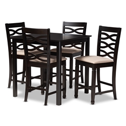 Baxton Studio Lanier Modern and Contemporary Sand Fabric Upholstered Espresso Brown Finished 5-Piece Wood Pub Set